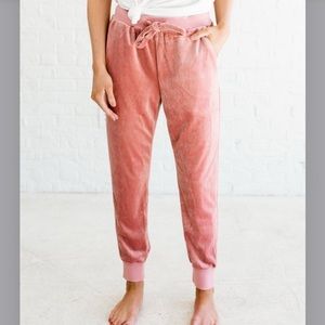 Pink velvet joggers